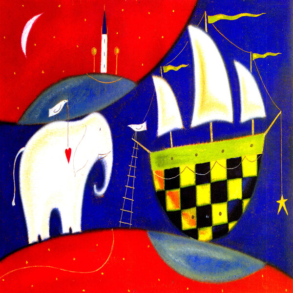 帆船大象油画写生图片