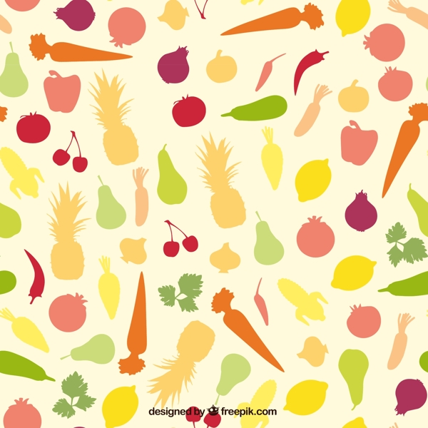 彩色蔬菜水果无缝背景矢量图