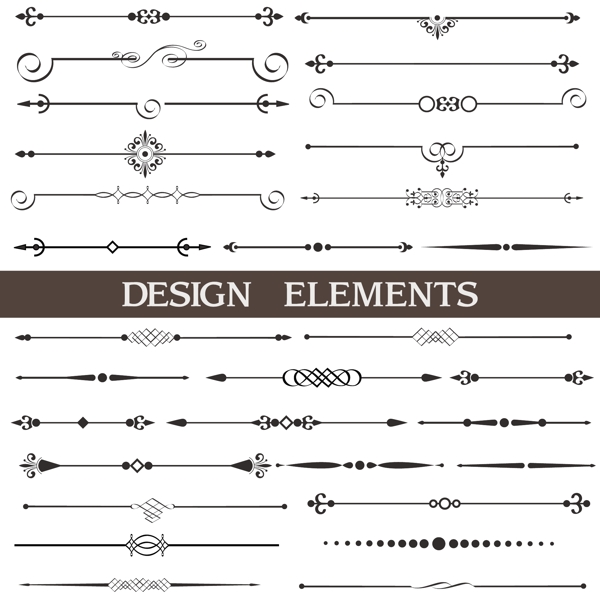 向量集书法的设计元素和页面的装饰品