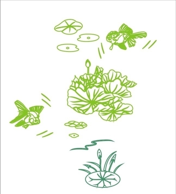 花纹花边金鱼柳树图案图片
