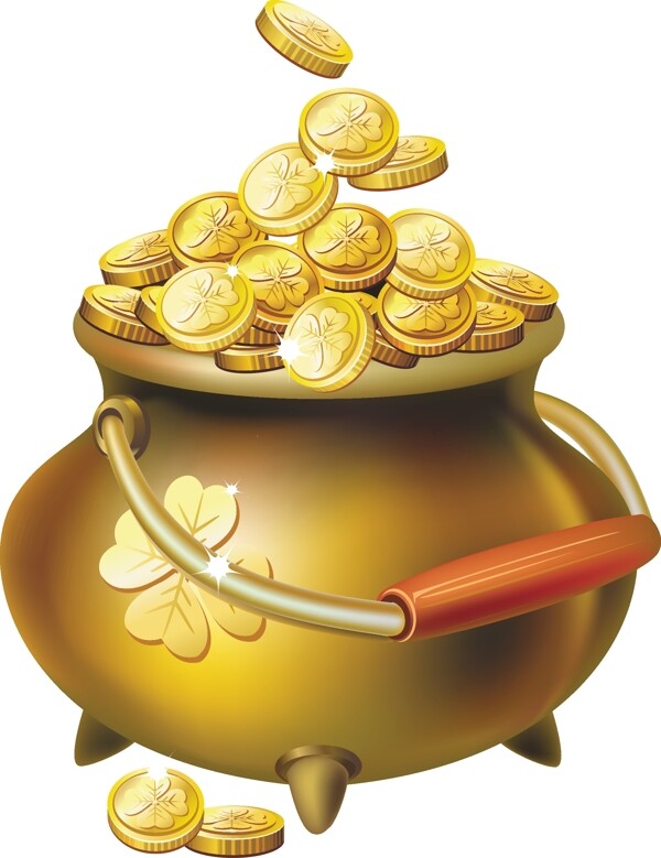 金色罐子里的圆形金币矢量图