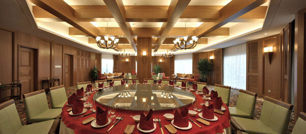 现代时尚喜庆餐厅红色餐桌布工装装修效果图