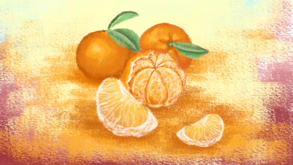 手绘写实水果橘子美食夏天插画
