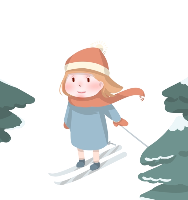 冬季出行滑雪插画