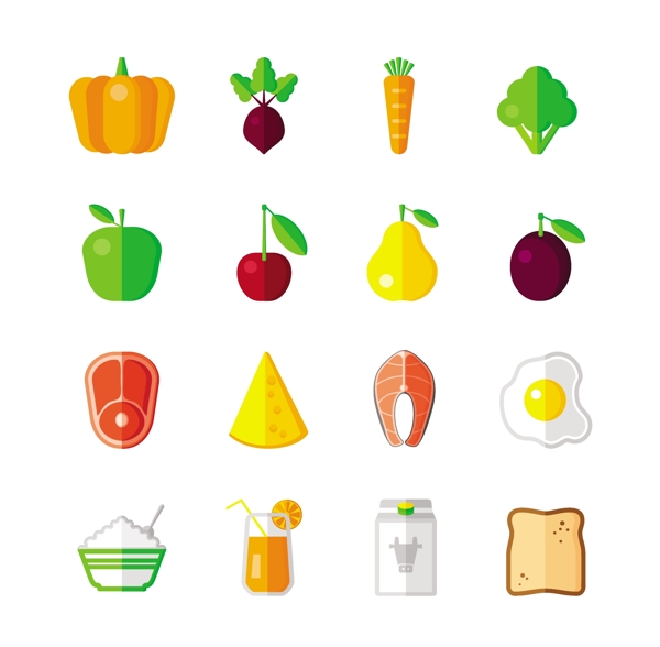 粮食现代色彩矢量平面图标集