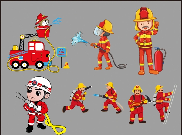 卡通消防消防战士消防图案