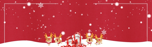 雪花礼品盒红色圣诞节卡通banner背景