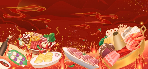红色国潮美食火锅背景图片