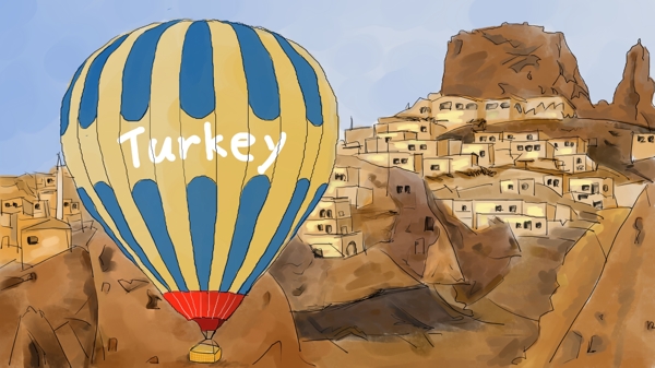 土耳其热气球彩色气球山土坡
