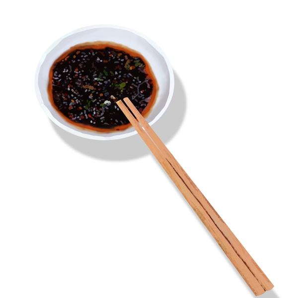 手绘碟子里的辣椒酱和一双筷子设计元素