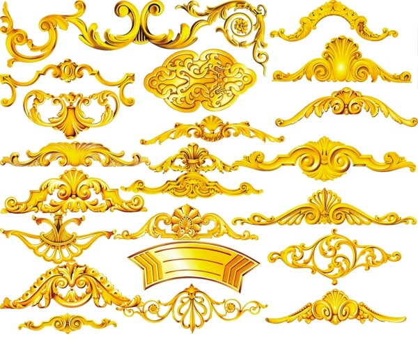 金色金属质感花纹花边装饰素材