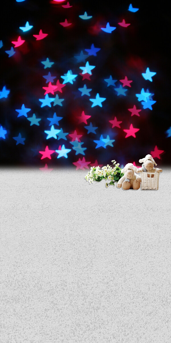 星形与鲜花玩具等影楼摄影背景图片