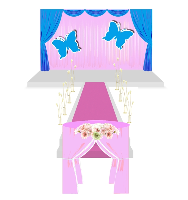 婚礼仪式区蓝色粉色效果图