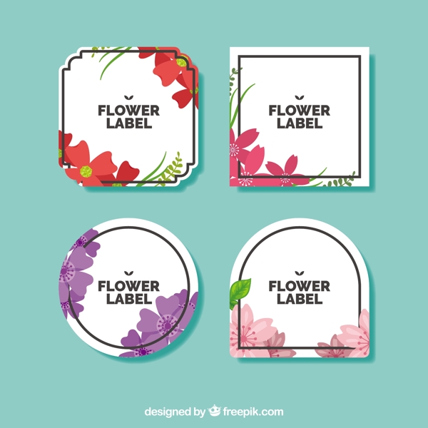 扁平风格彩色花朵装饰贴纸标签