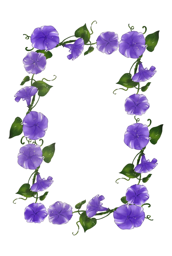 紫色花瓣花藤手绘装饰边框