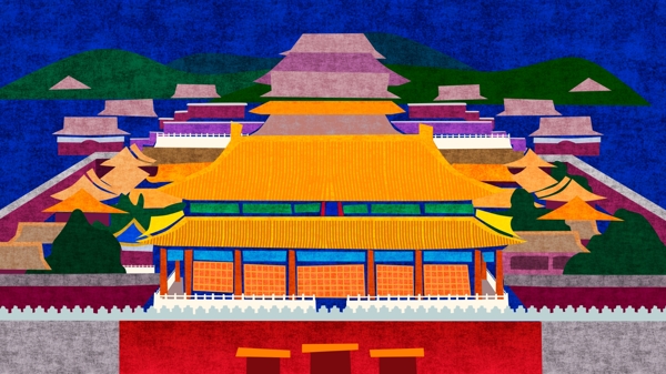 旅游季北京城地标故宫插画