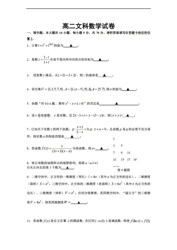 数学苏教版江苏省常州市部分四星级下学期期中考试文试卷