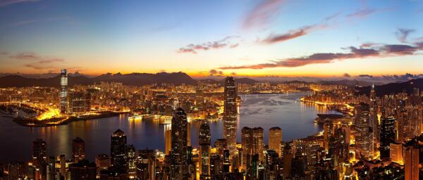 香港维多利亚港黄昏美景图片