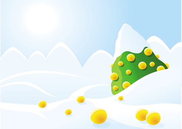 绿色树隐藏在攀爬雪黄色光滑球矢量免费