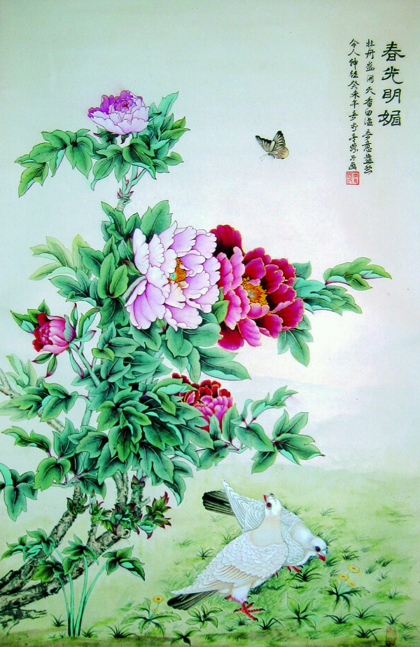 牡丹花卉油画图片