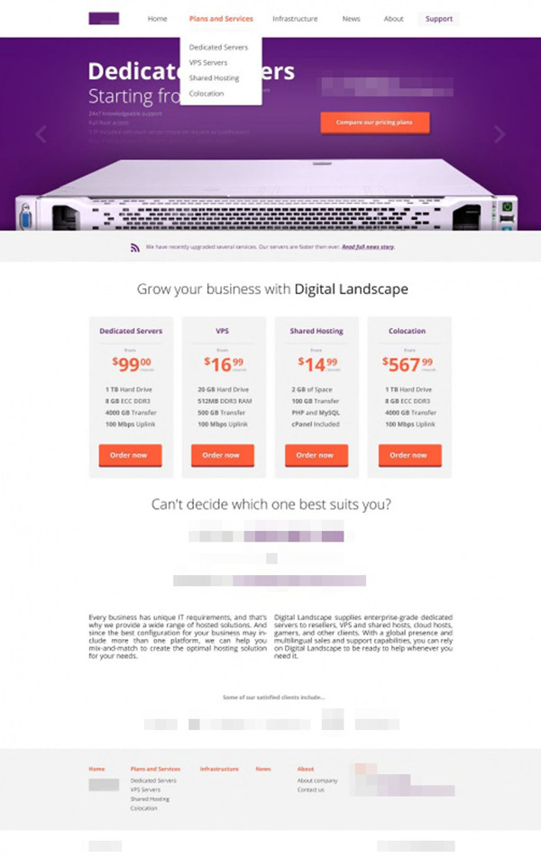 紫色简洁的主机服务类网页模板PSD源文件