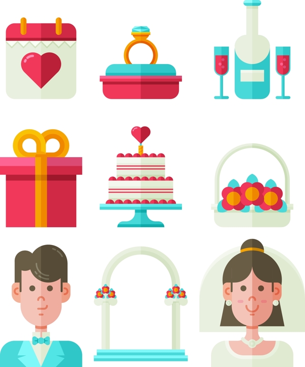 卡通结婚蛋糕礼盒元素