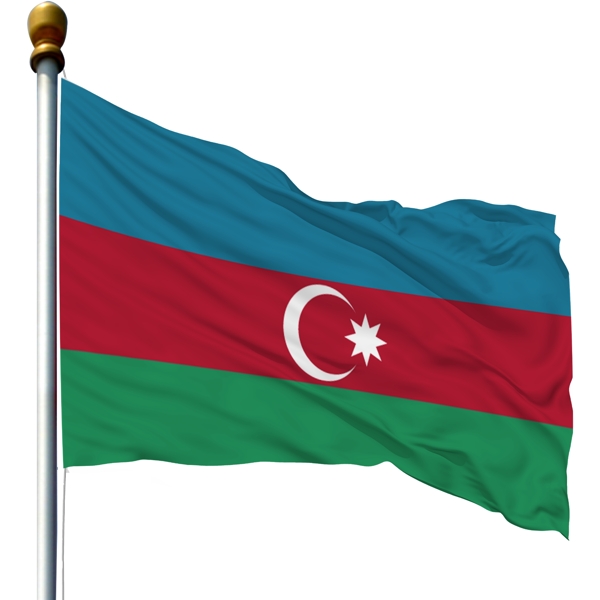 带旗杆的阿塞拜疆国旗