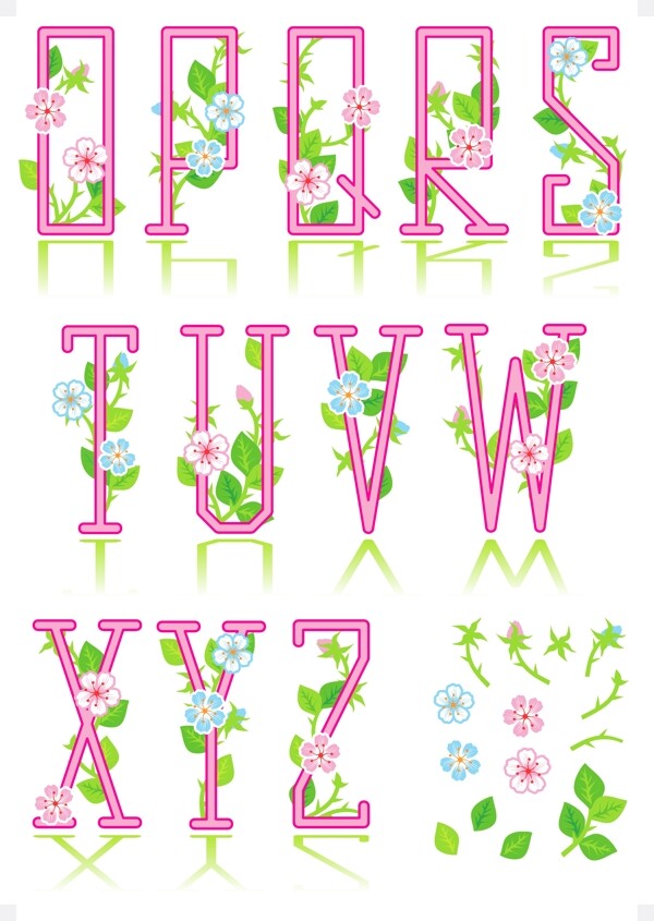 春天花朵绿叶字母图片