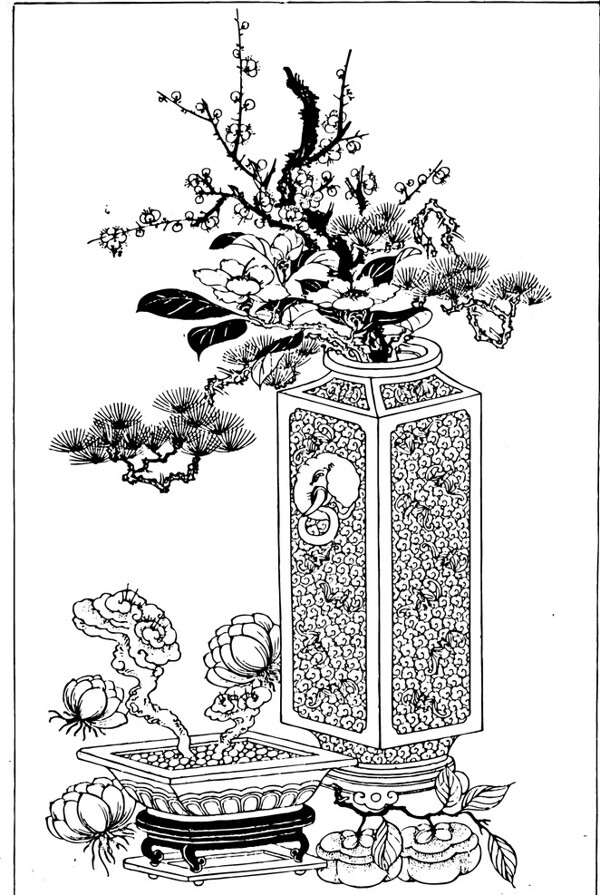 青花瓷方形花瓶古典图片