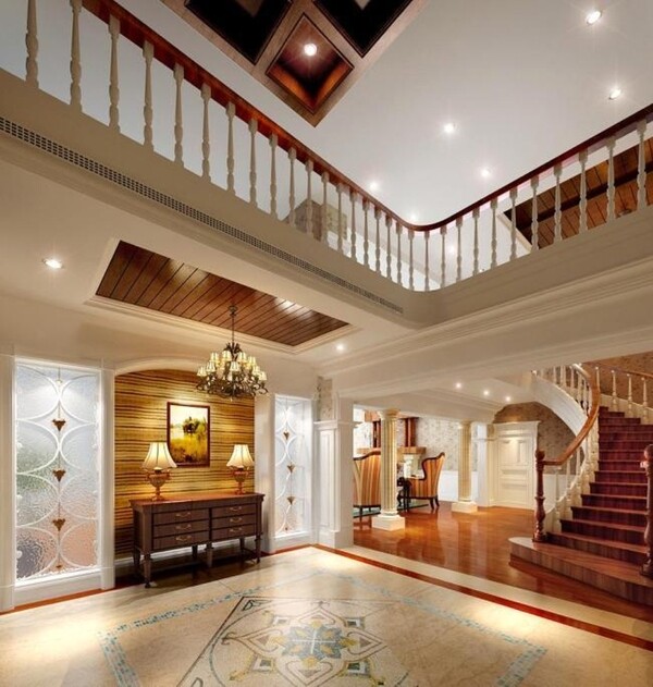 现代典雅室内客厅楼梯过道花砖效果图片