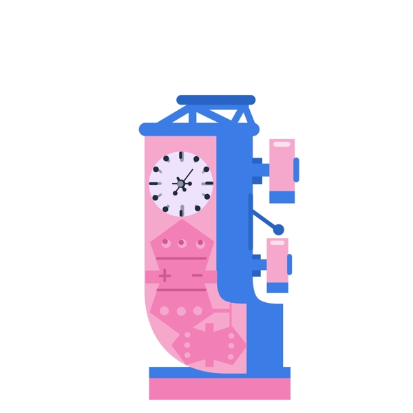 粉色立体闹铃时钟扁平立体简约机械钟表