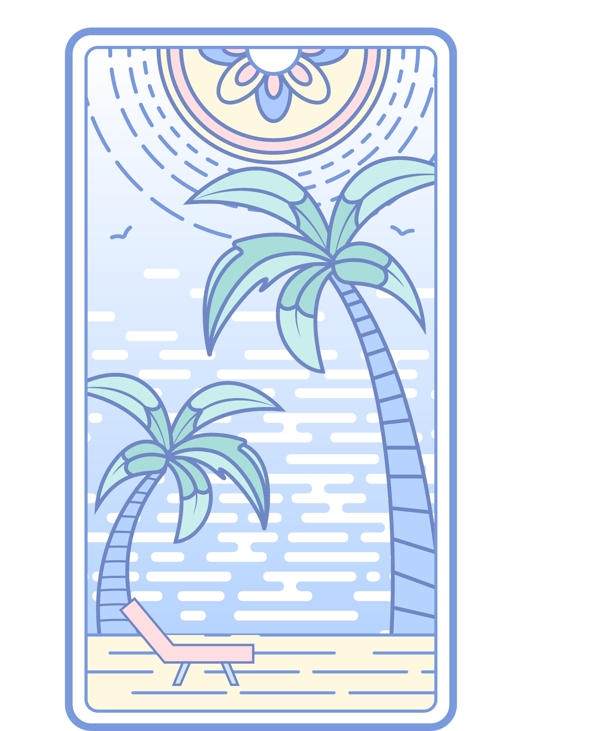 线性卡牌椰子沙滩蓝色可商用