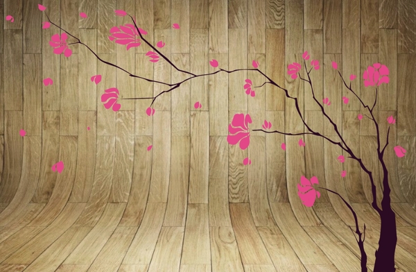 木纹花朵电视墙