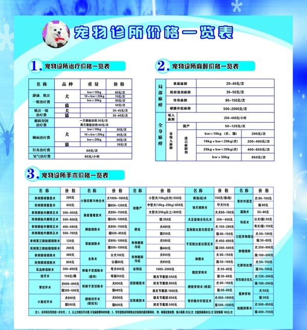 价格表图片