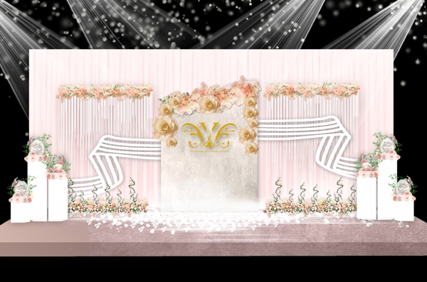 粉色甜美简约室内工装婚礼效果图