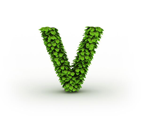 绿叶组成的字母V