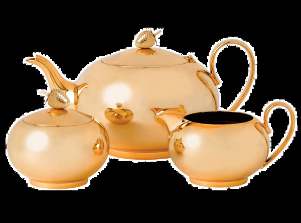 金色光泽茶壶茶具免抠png透明图层素材