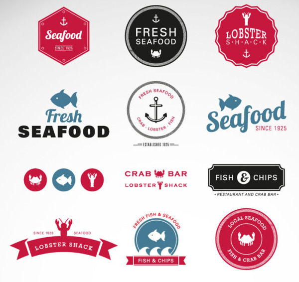 创意海鲜食品标签矢量