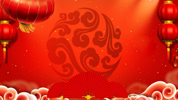 手绘红色喜庆春节舞台背景设计
