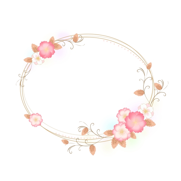 圆形卡通樱花浪漫花卉边框粉色手绘