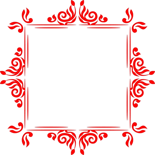 欧式红色花纹海报边框透明png