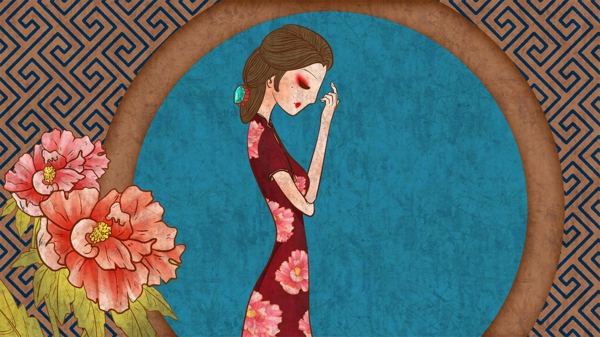 原创中国风传统原创古风旗袍美女女人插画