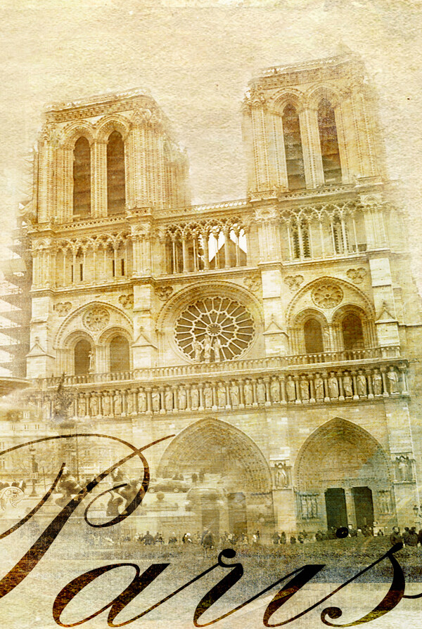 欧美复古建筑装饰画巴黎圣母院