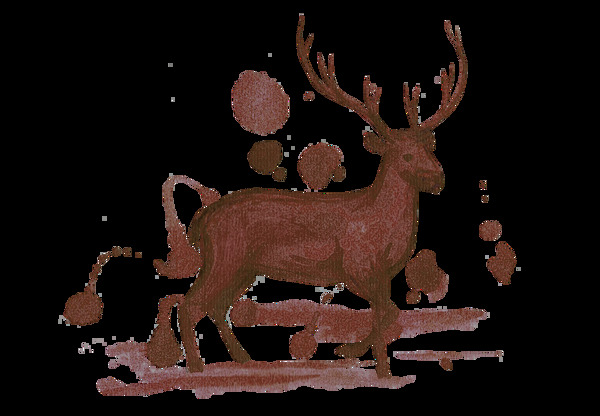 手绘水墨咖啡色麋鹿动物装饰图案素材
