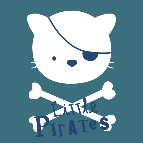 印花矢量图卡通动物猫海盗骨头免费素材