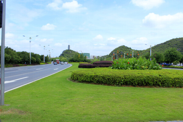 琴潭村公路绿化带草坪图片