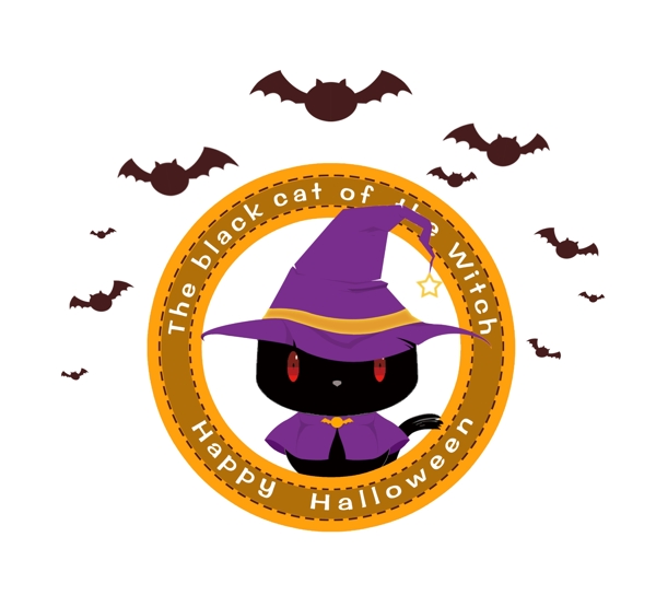 卡通万圣节可爱女巫帽黑猫蝙蝠素材