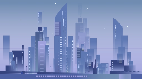 剪影城市系列夜景城市矢量插画海报背景