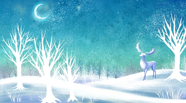 冬季小鹿清新插画背景海报素材图片