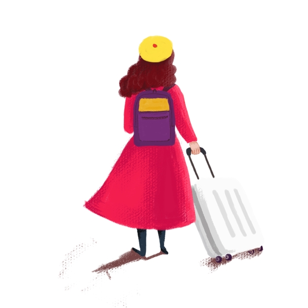 提着行李箱的女孩元素设计
